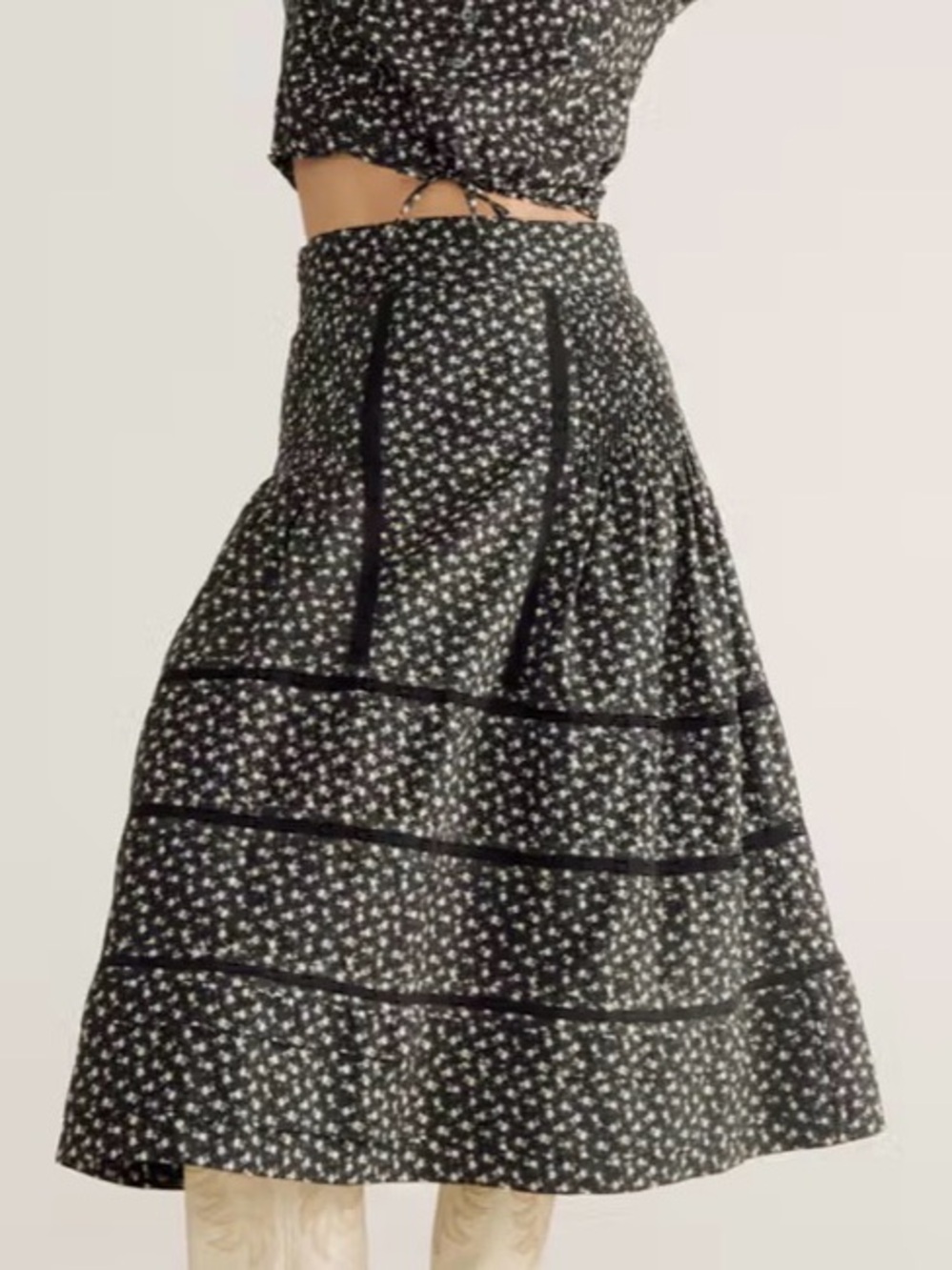 TECOVAS Custom Printed Cotton Poplin Floral Tiered Prairie Skirt 100% Cotton NEW